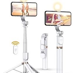 Selfie Stick Tripod with Detachable Wireless Remote, Extendable Selfie Tripod with LED Fill Light, for iPhone 13/13 Pro/12/11/11 Pro/XS Max/XS/XR/X/8/