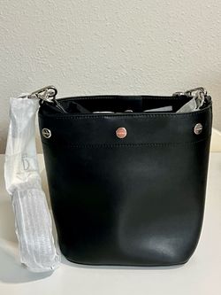 Black Leather Bucket Bag with Silver Hardware