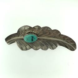 RICHARD BEGAY Navajo Turquoise Leaf or Feather Sterling Silver Brooch Pin~WOW!