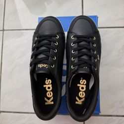 Keds Women's Center III Lace Up Leather Sneakers Black 8 Wide
