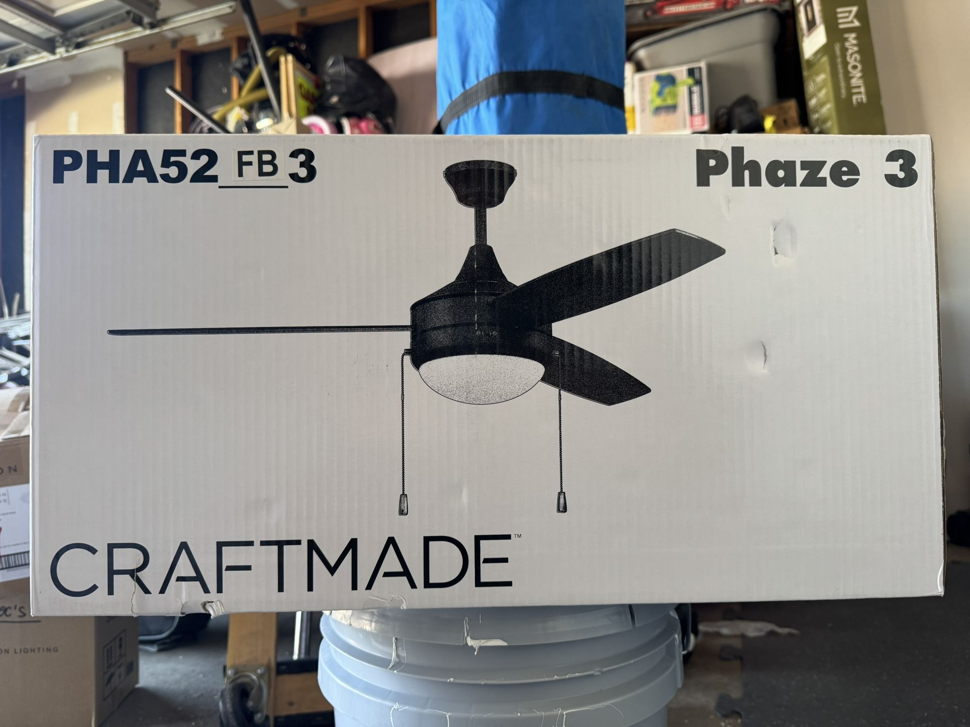Craftmade 3 Blade 52” inch Flat Black Ceiling Fan...
