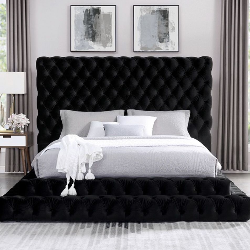 Black Velvet Pedestal Bed Only Comes In Size Queen Firm Price $780 Brand New In Box