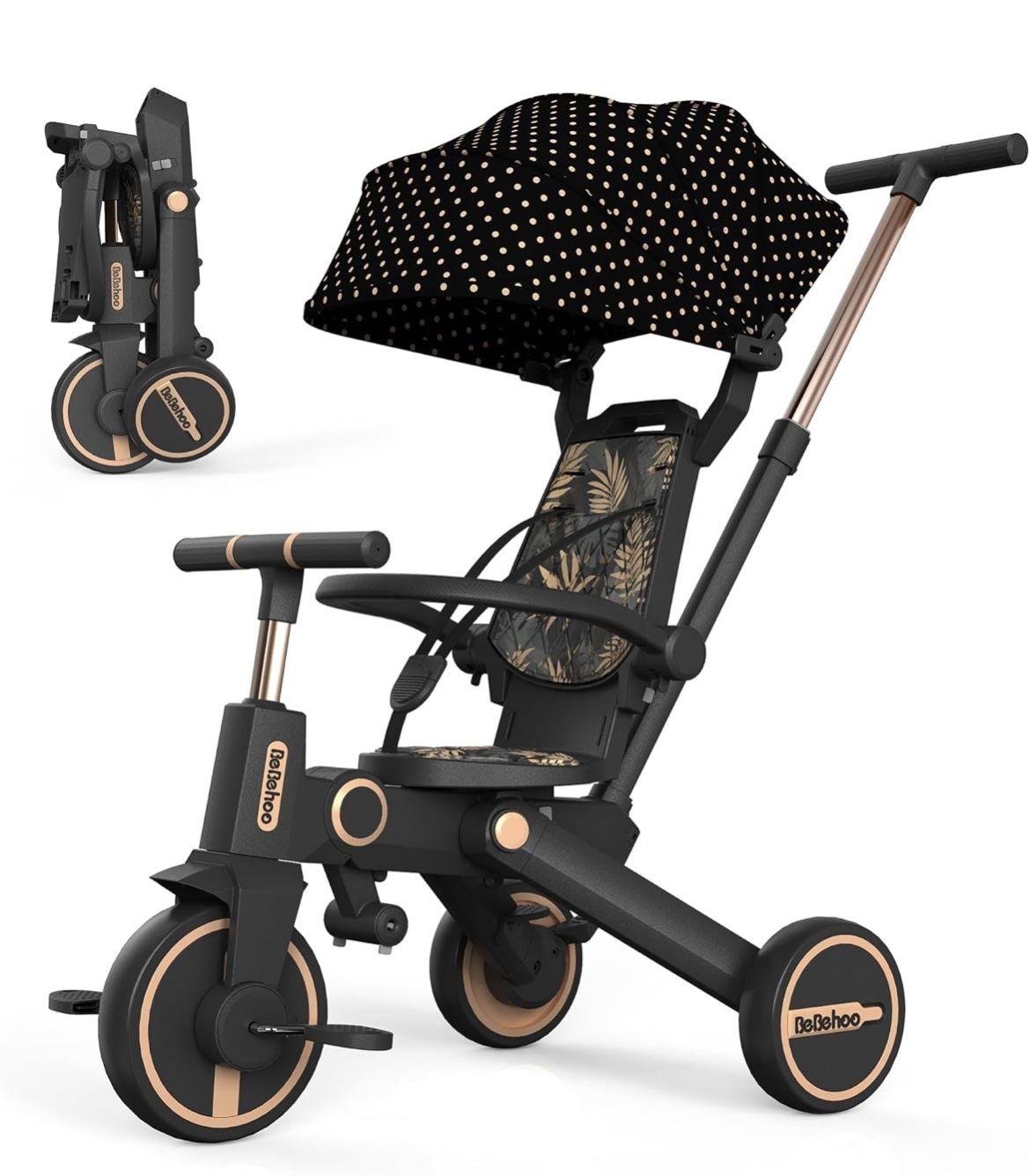 Tricycle Stroller for Toddler,Foldable Baby Tricycle,Kids Balance Bike with Push Handle,Toddlers Stroller Bike with 1 to 5 Years,7-in-1 Push Tricycle 