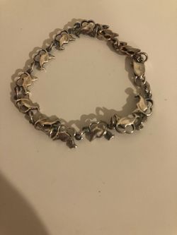 Doplhin and blue beaded silver charm bracelet