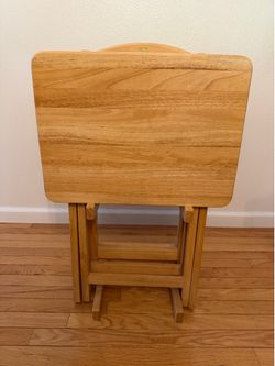 TV trays- set of 4, solid wood with stand