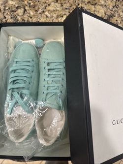 NIB Gucci Ace Sneakers Mint Green Leather Women's 37.5 US 7.5 Full Set Dust Bag