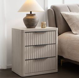 Night Stand Nightstand with 3 Drawers Storage Bedside Table Large Fluted Bed Side End Table Modern 25.6" Tall Wide Night Stands for Bedroom Living Roo