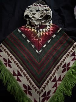 Hooded Woven Poncho with Fringe - kids 8