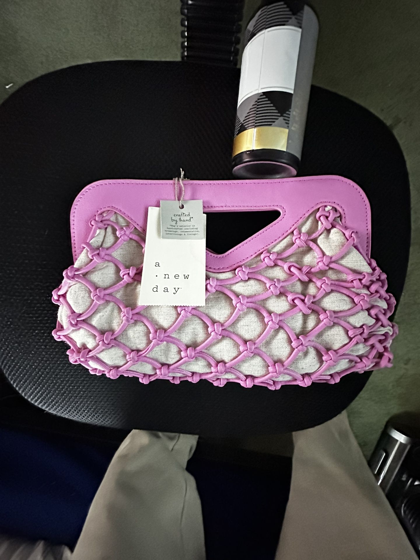 A •New Day Pink and white Hand Woven bag