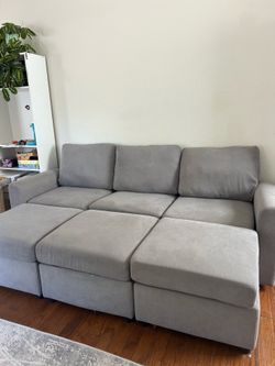 Modular Couch- grey, fabric, configurable sofa sectional with storage