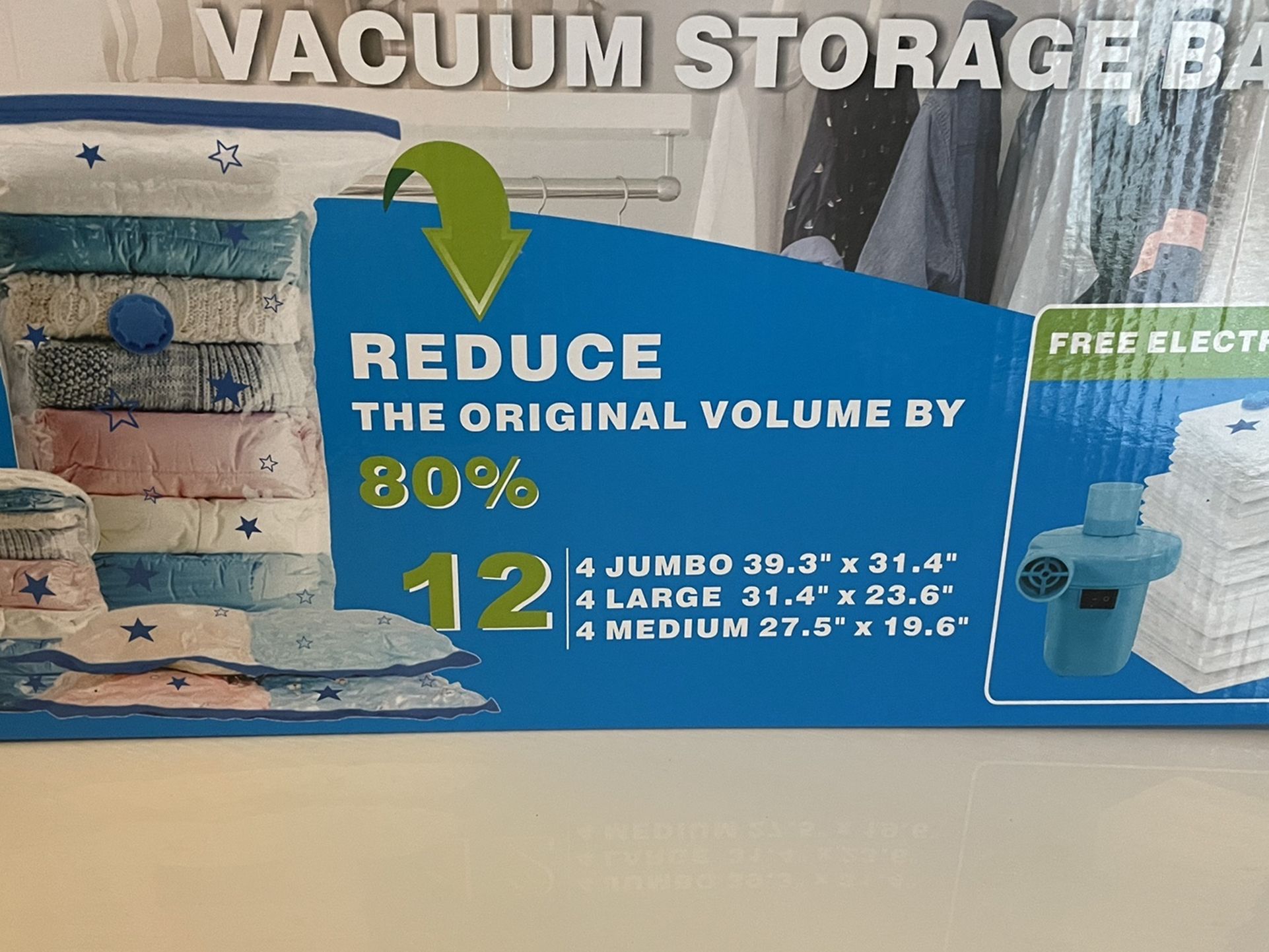 Vacuum Storage Bags with Electric Air Pump, 12 Pack