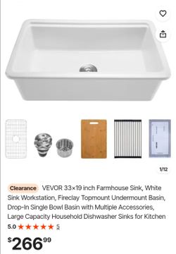 VEVOR 33x19 Fireclay Farmhouse Kitchen Sink