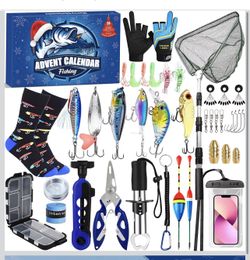 2026 Fishing Advent Calendar Adult Men Teen Boys, 24 Days Fishing Tool Kit Christmas Countdown Gifts, Xmas Surprise Gifts with Assorted Fishing Access