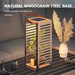 Solar Yard Outdoor Floor Lamp Solar Powered Light, Patio Waterproof Metal Solar Lantern with Handle, Plant Decor for Patio, Yard, Porch, Large