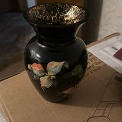 Dark Blue Glass Fenton Floral Vase