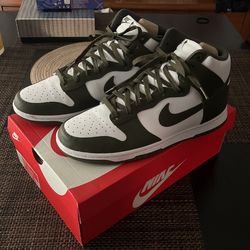 Olive Green And White SB Nike High Dunks Size 11.5