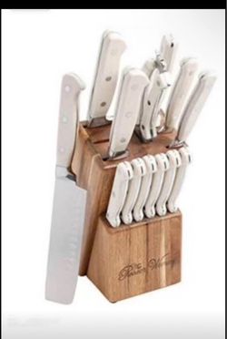 The Pioneer Woman Cowboy Rustic 14-Piece Linen Cutlery Set W/ Wood Block/WHITE $70