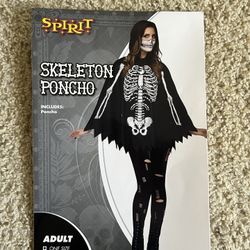 Brand New Spirit Halloween Skeleton Poncho 