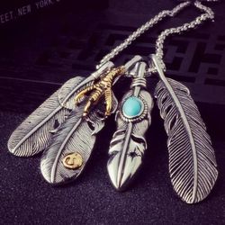 Vintage Necklace New Eagle Claw Feather Pendant NecklaceWomen Men Jewelry