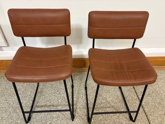 Set of 2 Brown Leather Counter Stools