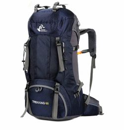 60L Hiking Camping Backpack with Rain Cover （navy blue）