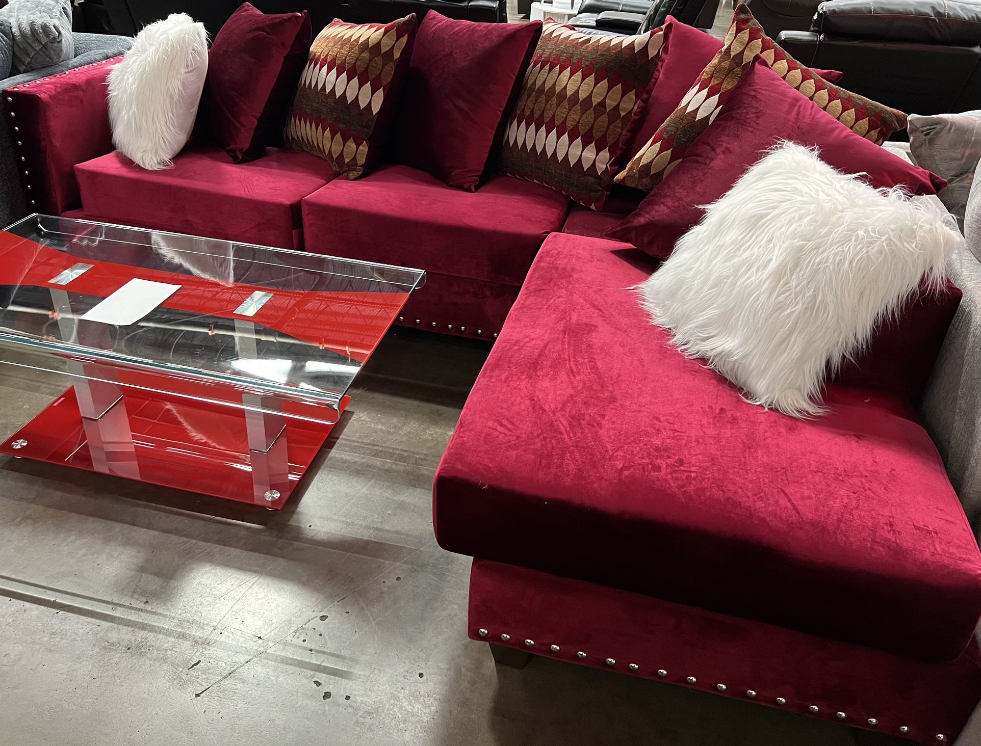 RED FABRIC L SECTIONAL COUCH SET