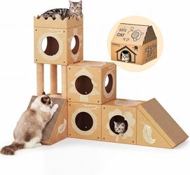 DIY Cardboard Cat House, Multi-Level Posts Pad Tunnel Kraft