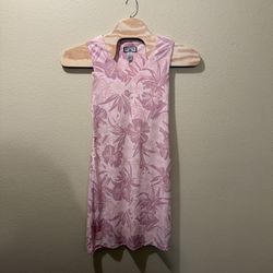 Women’s Medium Vintage Caribbean Joe Let Go Pink Hawaiian Floral V-Neck Dress