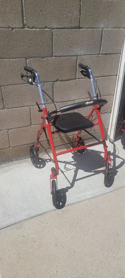 Drive Medical Red Rollator Walker With Seat – Folding Mobility Walker