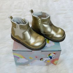 H&M Fur Lined Side Zip Boots Gold w/Star Accent Little Girls size US 6 EU 22