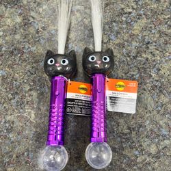 Set of 2 Halloween Black Cat Light-Up Fiber-Optic Wands