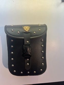 Black Studded Belt Bag with Gold Lion Head