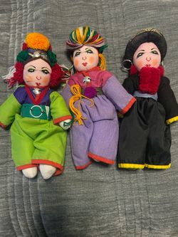 Set of 3 Handmade Folk Costume Cloth Dolls