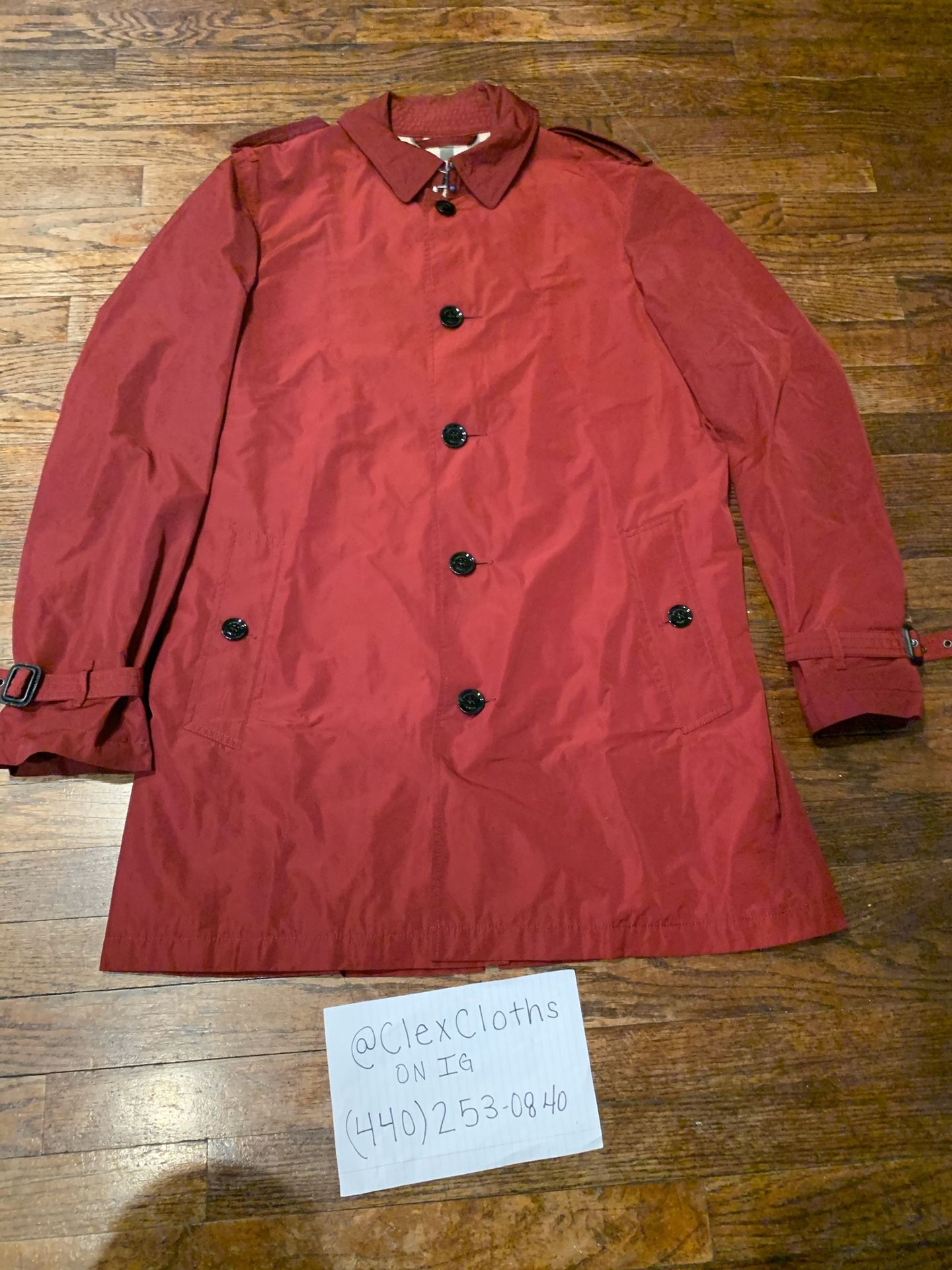 Burberry Brit Red Showerproof Trench Rain Jacket Sz L