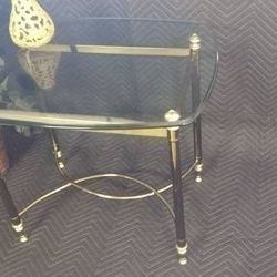 Rectangular Retro Brass and Glass Labarge Style End Accent Table Stand