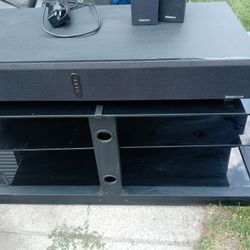Glass 3 Layer Tv Stand And Spectrum Soundbar And Speakers