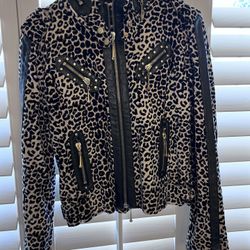 Suede Leopard Print Jacket With Leather( Large)