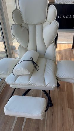 Flip Armrests Criss Cross Office Chair, Reclining Office Chair with Foot Rest, Adjustable Headrest, Massage Waist Pillow, Cross Legged Big and Tall De
