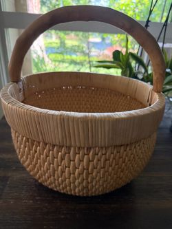 Handwoven Natural Rattan Basket with Handle - Natural