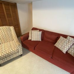 Sofa With 4 Pillows And Accent Chair 