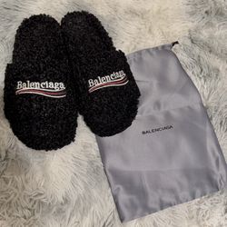 BLACK BALENCIAGA FUR SLIDES SIZE 10 MEN