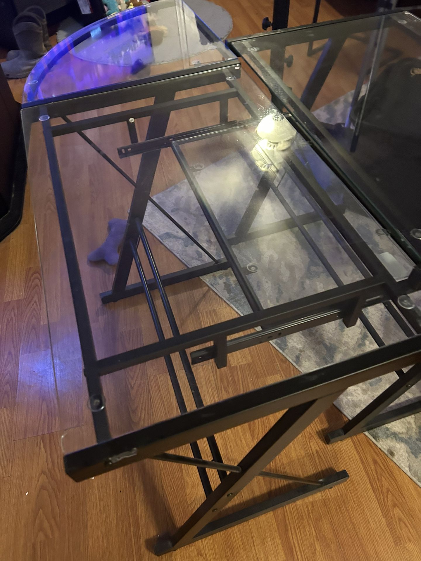 L Shaped Glass Top Desk 