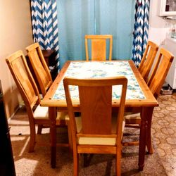 Italian Hand Painted Kitchen Table..Grape Vine Design!@..Solid Wood And Tile Top..Size 62x38 Wide 30 Inches Tall...6 Padded Solid Wood Kitchen Chairs.