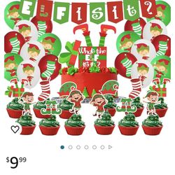 Christmas Gender Reveal Party Decorations with What The Elf Is It Banner, Cake Topper, Christmas Balloon for Merry Christmas Baby Shower Winter Gender