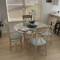 Dining  Table Set With Four Newly Upholstered Chairs 