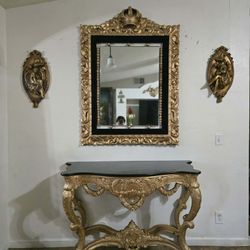 Vintage Mirror And Antique Louis Xv Console Table 
