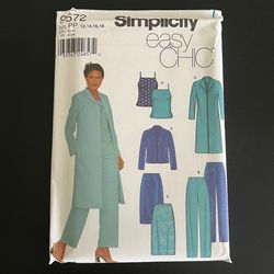 Simplicity Easy Chic Sewing Pattern 9572 Size PP 12 14 16 18 Vintage 2001
