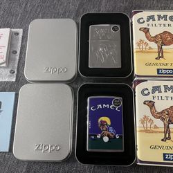 2 Vintage Camel ZIPPO Lighters Brand New In Original Packaging 