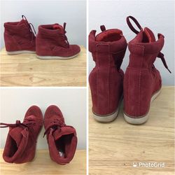 Ibiza  Red High Top Wedge Leather Sneakers   Size 10
