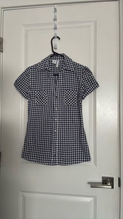 Gently Used “Full Tilt” Plaid Navy Blue and White Short Sleeve Women’s Top (Small)